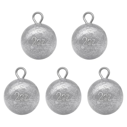 5 Pcs Fishing Round Sinker Cannonball Lead Weights Assortment Egg Drop Bass Weights Saltwater Freshwater Casting 1-5oz - size: 2oz - 5pcs