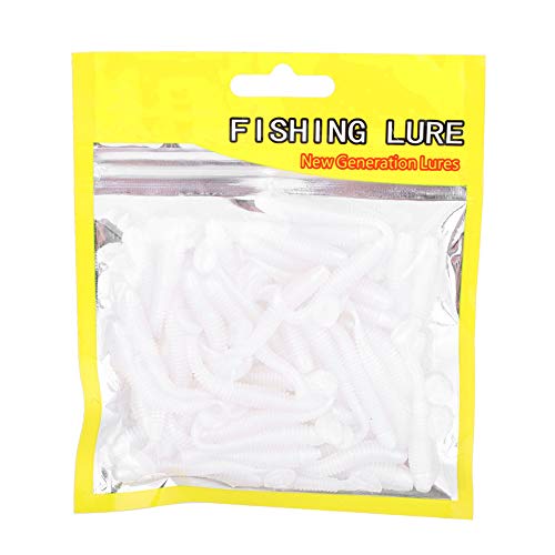 Tbest 50 Pcs 5cm Soft Fishing Lures, Plastic Fishing Bait T-Tail Grub Worm Baits Fish Tackle Accessory 9 Colors - color: White