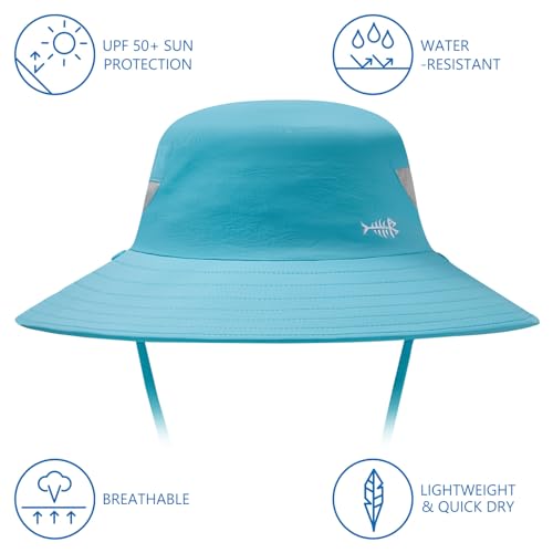 BASSDASH UPF 50+ Breathable Sun Hat with Removable Face Cover and Neck Flap Wide Brim Bucket Hat for Fishing Hiking Men Women - color: Light Blue