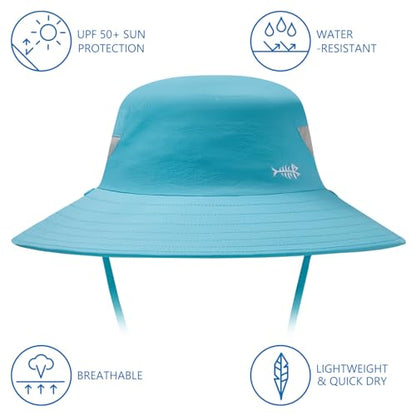 BASSDASH UPF 50+ Breathable Sun Hat with Removable Face Cover and Neck Flap Wide Brim Bucket Hat for Fishing Hiking Men Women - color: Light Blue