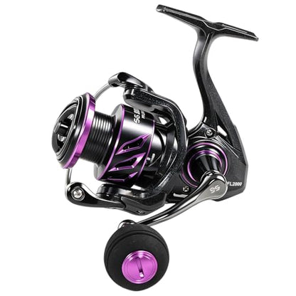 SOUGA Spinning Reel, Black Purple Metal Body Fishing Reel for Bass Pike Freshwater Light Saltwater, 9+1 BB, 5.2:1 Gear Ratio, CNC Aluminum Spool, Foldable Left Right Handle, EVA Knob,Size 1000-4000 - size: 2000