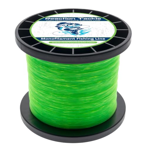 Reaction Tackle Monofilament Fishing Line - Premium Nylon Mono Line, Strong & Abrasion-Resistant, Low Memory for Smooth Long Casts - Freshwater & Saltwater - color: Hi Vis Green, size: 20lb (3250 Yards)
