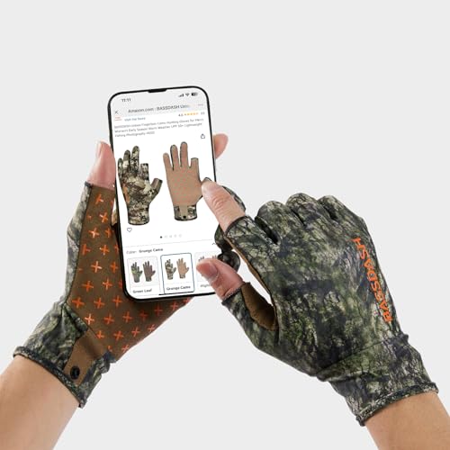 BASSDASH Unisex Fingerless Camo Hunting Gloves for Men's Women's Early Season Warm Weather UPF 50+ Lightweight Fishing Photography HG03 - color: Moss Wood, size: Small