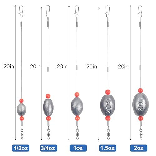 Egg Sinkers Fishing Weight Rigs, 8pcs Stainless Steel Wire Leader Rigs with Sinker Weights Carolina Rig for Flounder Catfish Saltwater Fishing 1/2oz-2oz - size: 1.5oz-8pcs