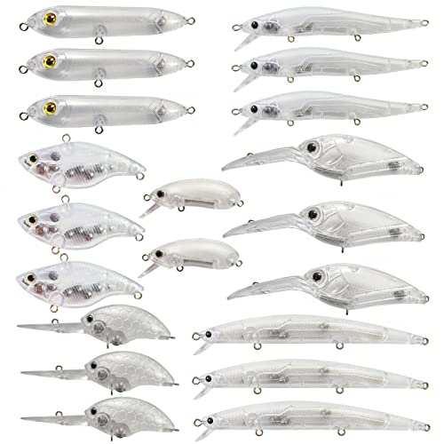 20PCS Lure Blanks Unpainted Fishing Lures, Crankbait Kit With 3D Eyes for Walleye Trout Bass Fishing, Topwater Hard Lures