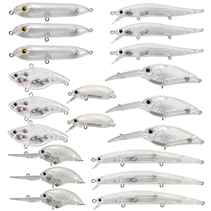 20PCS Lure Blanks Unpainted Fishing Lures, Crankbait Kit With 3D Eyes for Walleye Trout Bass Fishing, Topwater Hard Lures