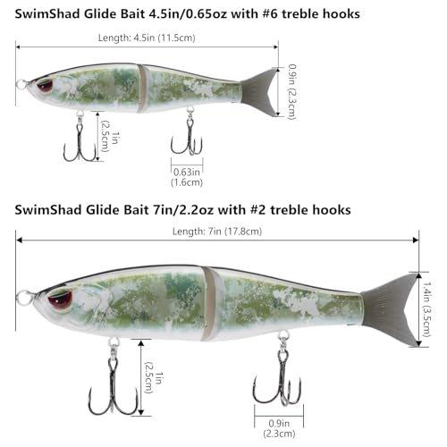 Bassdash SwimShad Glide Baits Jointed Swimbait Bass Pike Salmon Trout Muskie Fishing Lure - color: Grunge Camo, size: 7in/2.2oz