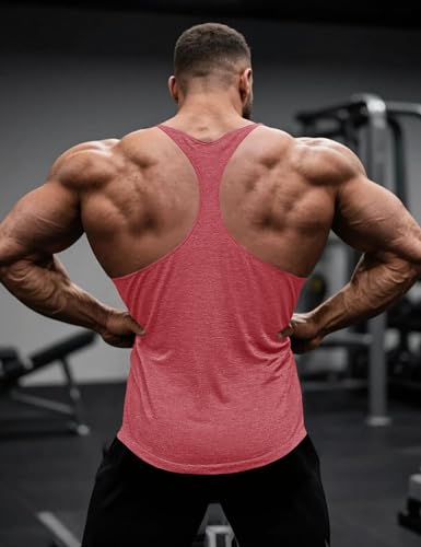 Muscle Cmdr Men's Bodybuilding Stringer Tank Tops Y-Back Gym Fitness Workout Training Running T-Shirts Athletic Quick Dry Top - color: 3-pack:black/Gray/Pink, size: Small