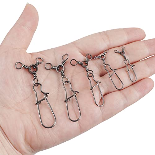 AGOOL Fishing 3 Way Swivel Snaps - 30pcs T-Turn Fishing Swivels Triple Swivels Cross Line Duo Lock Snap Swivels Fishing Lure Connectors Fishing Tackle for Trolling Catfish Rig Saltwater Freshwater - size: 4# (46lb) - 30pcs