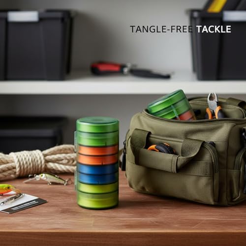 Fishing Line Spool Organizer Box, Durable PP Plastic Storage Case with Silicone Holders for Braid, Mono, and Fluoro Spools - size: 5 x 2.44 x 5 in
