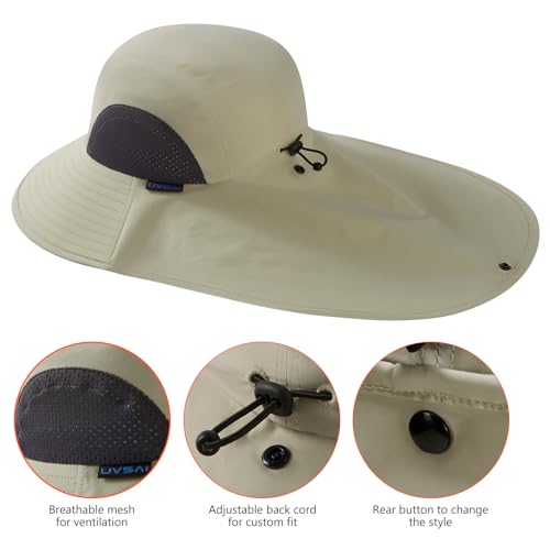 UPF 50+ Foldable Sun Hats Wide Brim with Large Neck Flap for Men Women UV Protection Gardening Fishing Beach Hat - color: Beige
