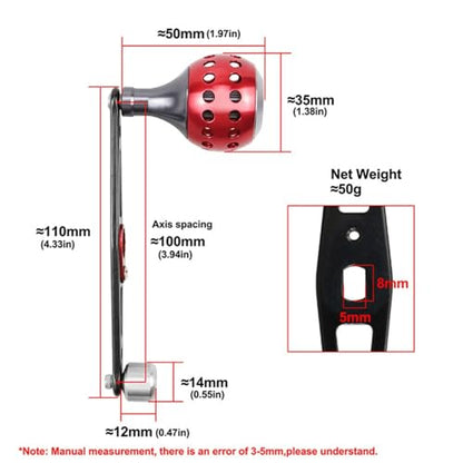 Power Handle, Aluminum Alloy Reel Rocker Arm with Knob, Replacement Part for Round Baitcasting Fishing Reel, 8x5mm Mounting Hole Repair Accessory