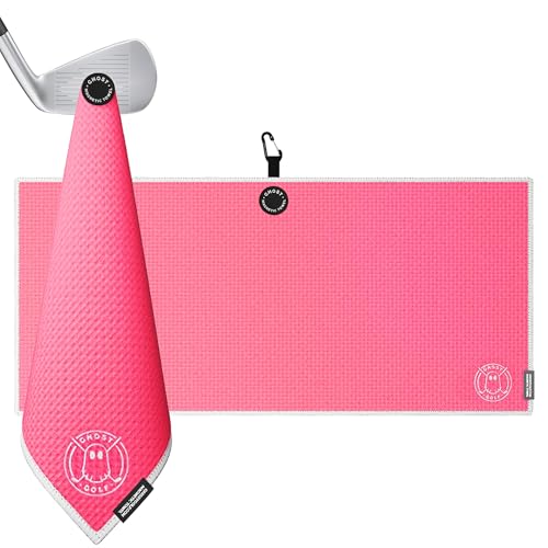 Ghost Golf Magnetic Towel (Caddie) - Ultra-Absorbent Microfiber Golf Towel | With Magnet for Golf Carts or Clubs - 18" x 40" Golfing Gear - Waffle Weave Pattern (Hot Pink) - color: Hot Pink