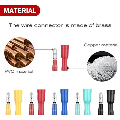 Nilight 200PCS Bullet Terminals Wire Connectors AWG 22-14 Female & Male Butt Insulated Waterproof Electrical Connector Kit for Automotive Marine Electrical Wiring - color: 200PCS Bullet Terminals