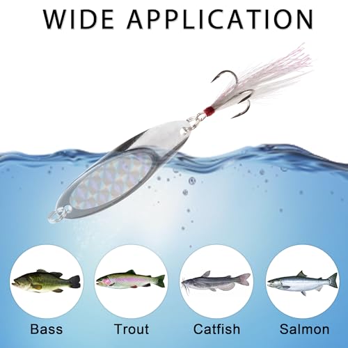Spoon Lure Jigging Fishing Lures,Sinking Metal Luminous Spoons Hard Bait Saltwater with Treble Fishing Hooks for Salmon Bass Fishing Tackle - size: 1/4oz (7g) - 6pcs