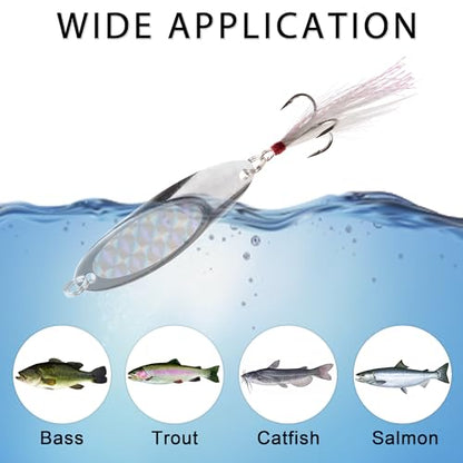 Spoon Lure Jigging Fishing Lures,Sinking Metal Luminous Spoons Hard Bait Saltwater with Treble Fishing Hooks for Salmon Bass Fishing Tackle - size: 1/4oz (7g) - 6pcs