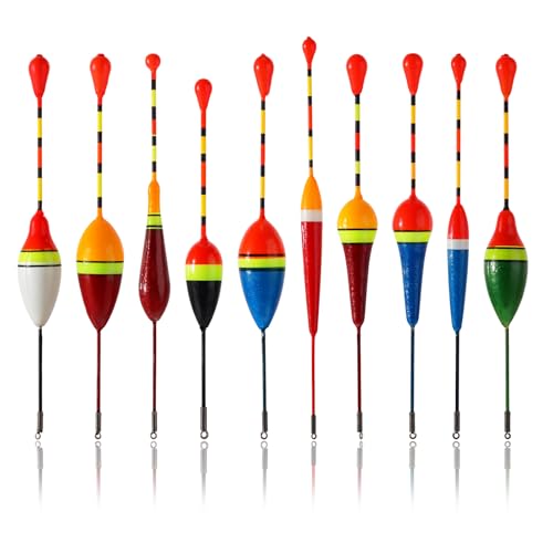 Giantree Fishing Floats Fishing Bobbers,10 Pcs Oval Trout Float Foam Fishing Floats Wood Slip Fishing Bobbers, Bobber Stopper Spring Stick Slip Floats Accessories for Catfish Trout Bass Fishing Line