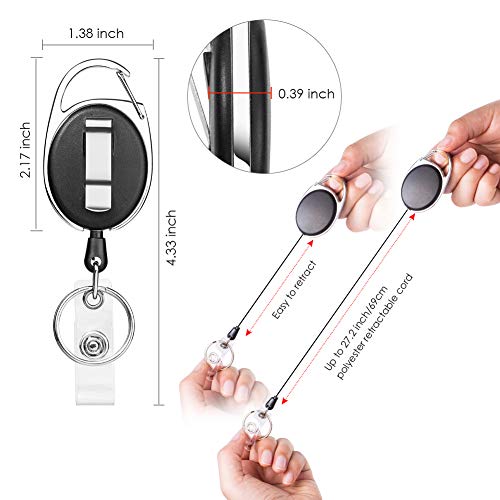 Retractable Badge Holder with Carabiner Reel Clip and Key Ring for ID Card Key Keychain Holders Black 10 Pieces by Moever - style: Black-10pcs