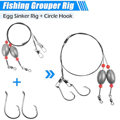 Grouper Rig Saltwater Weighted Fishing Egg Sinker Rigs with Circle Hook Carolina Flounder Rig Surf Fishing Rigs Bottom Rig Catfish Leaders Rig Ready Grouper Rigs - style: 2oz Rig Kit-14pcs