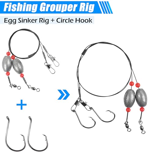 Grouper Rig Saltwater Weighted Fishing Egg Sinker Rigs with Circle Hook Carolina Flounder Rig Surf Fishing Rigs Bottom Rig Catfish Leaders Rig Ready Grouper Rigs - style: 0.5oz Rig Kit-14pcs