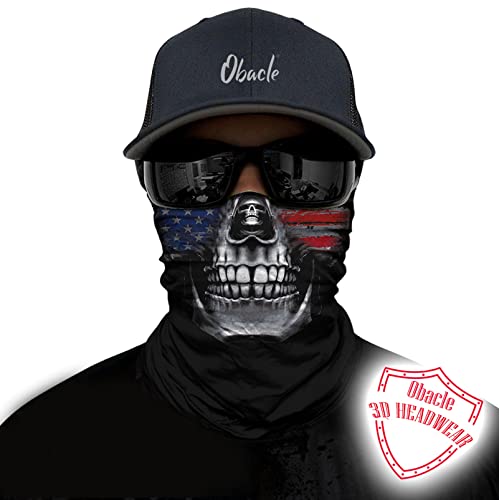Obacle Neck Gaiter Face Mask Bandana for Dust Wind Sun Protection for Men Women - color: Skull Flag Face Blue Red
