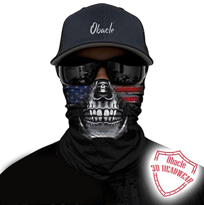 Obacle Neck Gaiter Face Mask Bandana for Dust Wind Sun Protection for Men Women - color: Skull Flag Face Blue Red