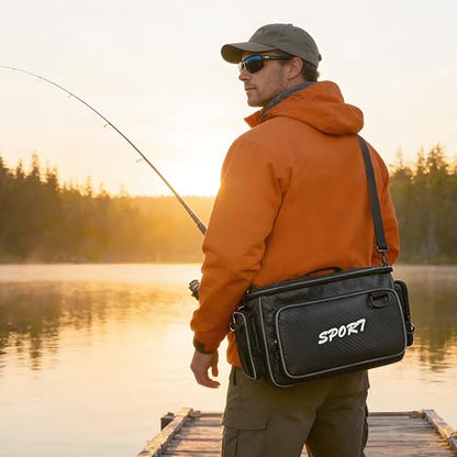 Fishing Tackle Box, Waterproof Tackle Trays for Saltwater & Freshwater - Fishing Gear Shoulder Bag For Men (Tackle Boxes Not Included) - color: Black Grey