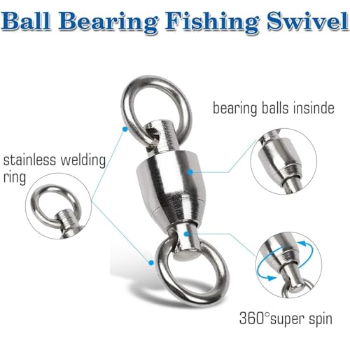 AMYSPORTS Ball Bearing Swivels Connector High Strength Stainless Steel Solid Welded Rings Barrel Swivels Saltwater Freshwater Fishing - size: Size2 (55lb) 25 pcs