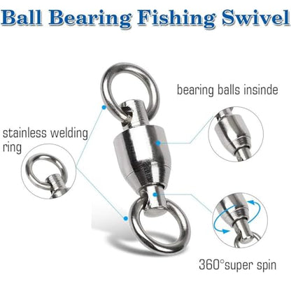 AMYSPORTS Ball Bearing Swivels Connector High Strength Stainless Steel Solid Welded Rings Barrel Swivels Saltwater Freshwater Fishing - size: Size7 (221lb) 50 pcs