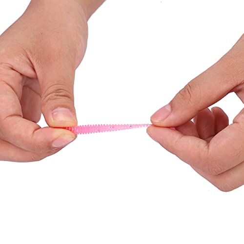 50PCS Fishing Lures Bass Worm Bait, 5cm Soft Plastic Fishing Lures T Tail Grub Worm Baits Fish Tackle Accessory - color: Pink