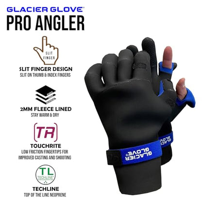 Glacier Glove Unisex Pro Angler Waterproof Neoprene Slit Finger Glove | Flexible, Fleece Lined, Touchscreen, Winter Fishing, Hunting, Outdoor Protective Handwear - size: Large