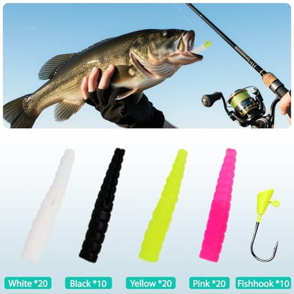81 Piece Fishing Lure Kit with Soft Plastic Grubs, Jig Heads & Tackle Box | Multifunctional Fishing Lure Bait Tackle Set, Trout and Freshwater Fishing