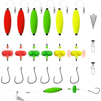 Narcissus Catfish Rigs Set – 6 Pre-Tied Rigs with 2 Sinker Sliders, Float Rigs Tackle, Santee Rig, Circle Hooks 6/0 – Complete & Ready-to-Use Kit - color: Hook Size 6/0-Weight 2 oz