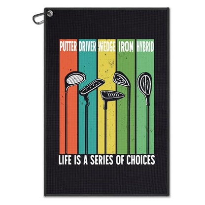 DYJYBMY Life is A Series of Choices Printed Golf Towel with Clip, Funny Golf Accessories for Men, Father's Day Appreciation Gifts for Husband Dad Father in Law Grandpa, Retirement Gofing Gifts - color: Black02
