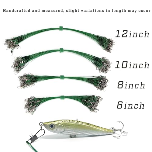 50pcs Fishing Wire Leaders Nylon-Coated Fishing Line Trace Lure Leaders with Swivels and Snaps Stainless Steel Fishing Tackle Leaders Tackle - color: Black, size: 8inch 50PCS