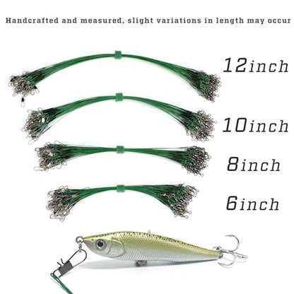 50pcs Fishing Wire Leaders Nylon-Coated Fishing Line Trace Lure Leaders with Swivels and Snaps Stainless Steel Fishing Tackle Leaders Tackle - color: Black, size: 12inch 50PCS