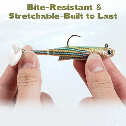 6PCS Soft Plastic Fishing Lures - 3.5in Swim Baits for Bass Pre-Rigged Jig Heads Walleye Fishing Lures with Paddle Tail Swimbaits for Bass Fishing Fishing Soft Plastic Lure Kit - color: Yellow