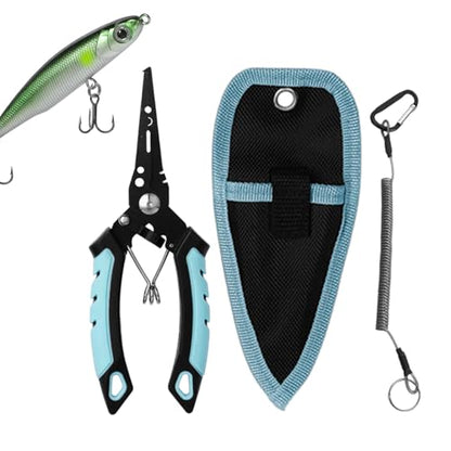 Fishing Pliers Hook Remover Lightweight Rust-Proof Heavy-Duty | Fish Hook Remover Tool Line Cutter for Outdoor Ice Shore River Lake Angling Catfishing - color: Blue