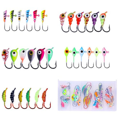 Ice Fishing Jigs Kit Essential Ice Fishing Lures for Beginners to Hook Big Fish and Reel in The Fun! - color: A30Pcs