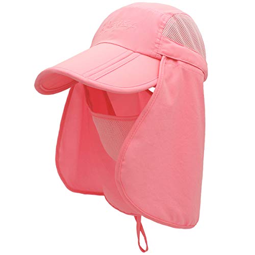 Surblue Neck Face Flap Outdoor Cap UV Protection Sun Hats Fishing Hat Quick-Drying UPF50+ - color: Pink, size: Medium
