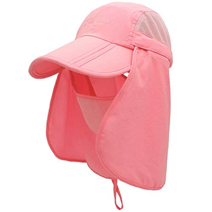 Surblue Neck Face Flap Outdoor Cap UV Protection Sun Hats Fishing Hat Quick-Drying UPF50+ - color: Pink, size: Medium