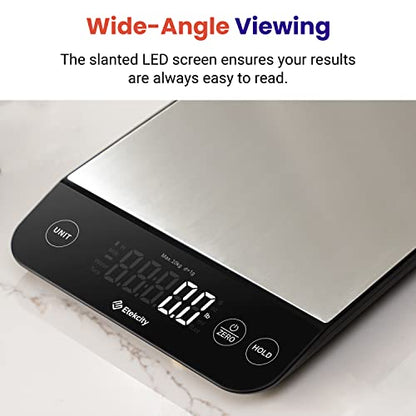 Etekcity 22lb Food Kitchen Scale, USB Rechargeable, IPX6 Waterproof | Digital scale with grams & ounces, 1g precision, 5 weight units, tare, ideal for baking, meal prep, Stainless Steel, Silver - color: Stainless Steel-Silver