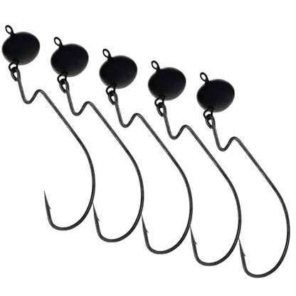 Reaction Tackle Football Swing Jig, Free-Swinging Hook with Football Head for Bass Fishing, Deep Water and Rocky Terrain (5-Pack) - color: Black, size: 1/4 Oz