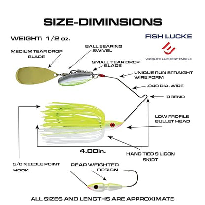 Hydra-Vibe Spinner Bait with Custom Blades - color: Chartreuse/White, size: 1/2 OZ