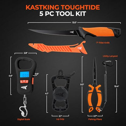 KastKing ToughTide Fishing Scale, USB Charging, 65lb Capacity, Ultra-Thin Digital Fish Scale, LCD Display, Ergonomic Handle, Fish Scales Digital Weight, Fishing Accessories for Men - color: E: 5pc Fishing Scale Kit