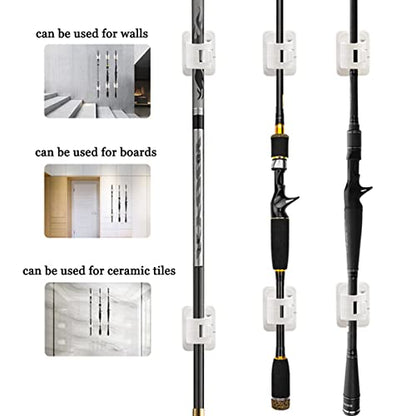 Wall Mounted Rod Clips - 10Pcs Fishing Pole/Cue/Curtain Rod Holder Clips Storage Rack - color: Transparent