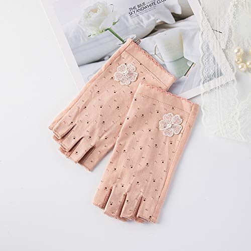 Gongxue 4 Pairs Women Sunscreen Fingerless Gloves UV Protection Driving Riding Fishing Cotton Mittens - color: Skin Pink