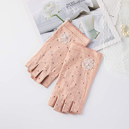 Gongxue 4 Pairs Women Sunscreen Fingerless Gloves UV Protection Driving Riding Fishing Cotton Mittens - color: Skin Pink