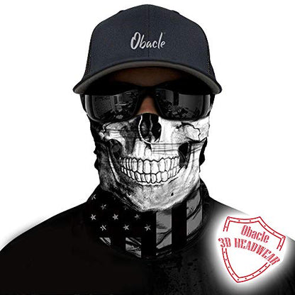 Obacle Bandana Face Mask Neck Gaiter Tube Mask Men Women for Sun Dust Protection - color: Black White Skull Face Flag