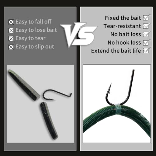 FishTrip 200/210pcs Silicone Wacky Worm O-Rings with Tool for Fishing Rigs | Silicone Bait Saver O-Rings, Protects Baits Wacky Rig for Senko Soft Plastics Worms Stickbaits for Bass Fishing Neko Rig - style: Large_200pcs